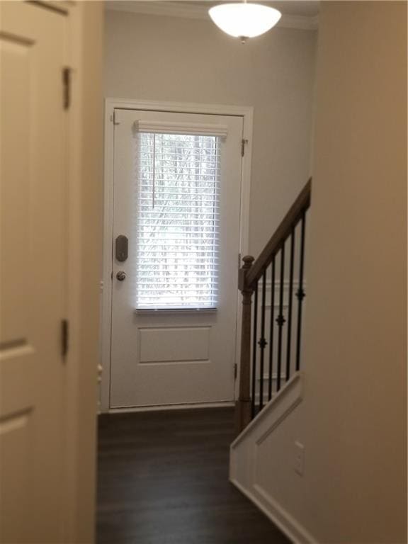 7298 Rockhouse Rd Unit 5, Austell, GA 30168 - doorway to outside featuring crown molding and dark wood-type flooring