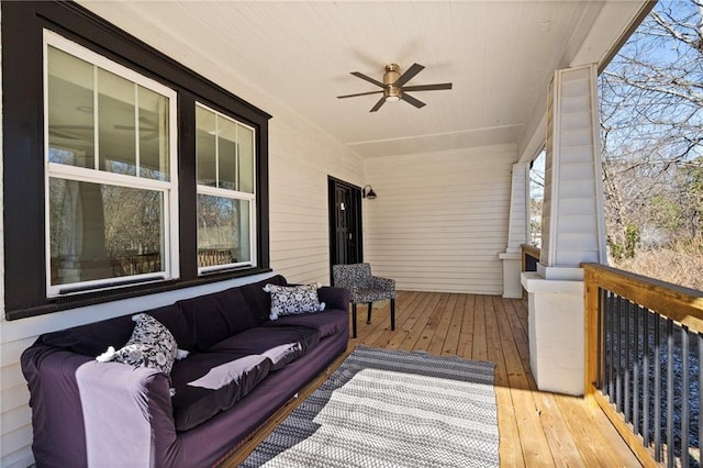 3595 S St NW, Duluth, GA 30096 - wooden terrace with an outdoor living space, ceiling fan, and a porch