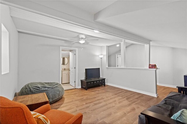3595 S St NW, Duluth, GA 30096 - living area with wood finished floors, ceiling fan, and baseboards