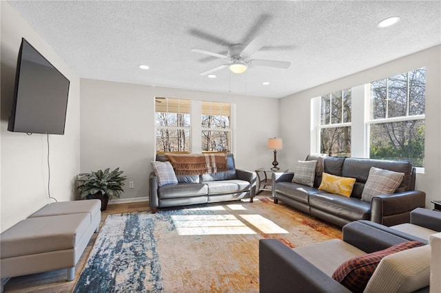 3595 S St NW, Duluth, GA 30096 - living area with plenty of natural light, wood finished floors, ceiling fan, recessed lighting, and a textured ceiling