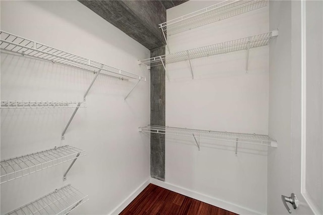 spacious closet with dark wood-style flooring