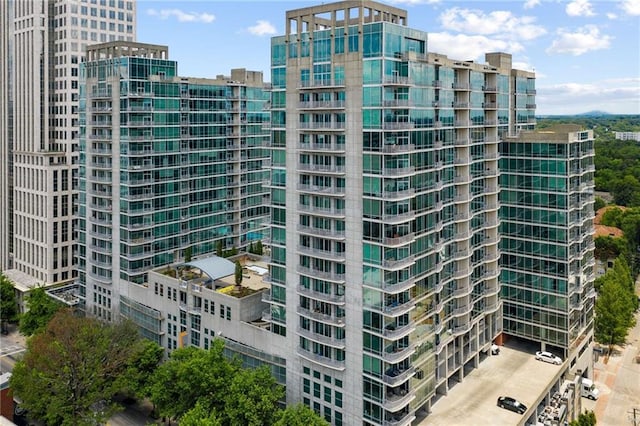 view of building exterior with a city view