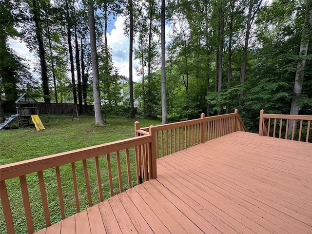wooden deck with a playground