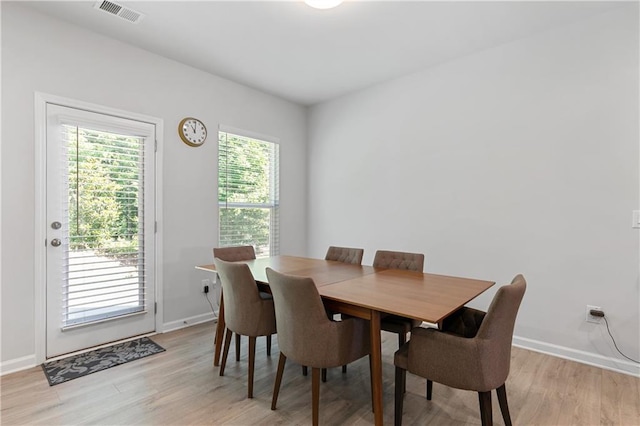 dining room with light hardwood / wood-style floors