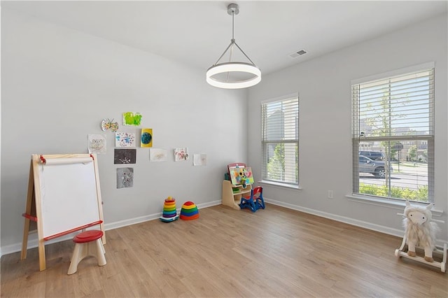 recreation room featuring light hardwood / wood-style flooring and plenty of natural light