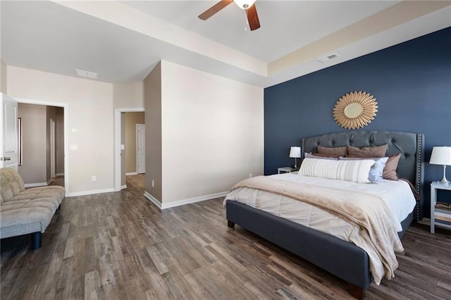 438 Crescent Woode Dr, Dallas, GA 30157 - bedroom featuring wood finished floors, visible vents, a ceiling fan, and baseboards