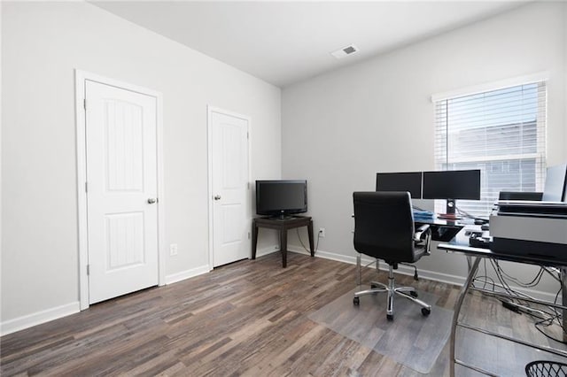 438 Crescent Woode Dr, Dallas, GA 30157 - office featuring baseboards, wood finished floors, and visible vents