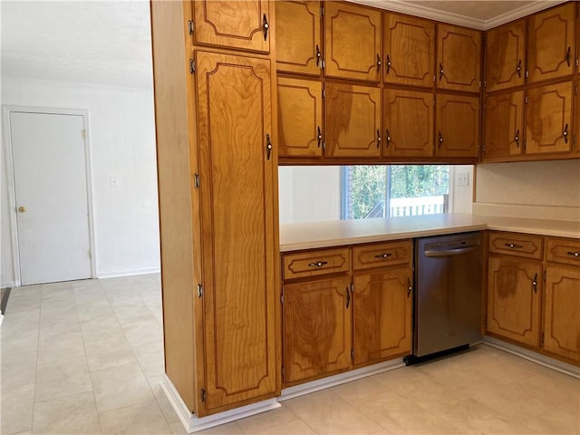 kitchen featuring crown molding and stainless steel dishwasher