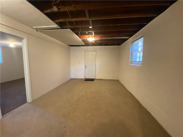 basement with carpet flooring