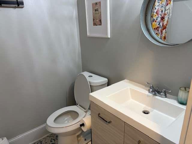 23 Poplar St, Porterdale, GA 30014 - half bath with vanity, toilet, and baseboards