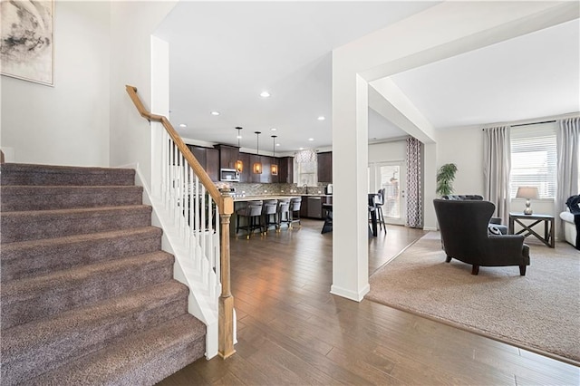 interior space with dark hardwood / wood-style floors