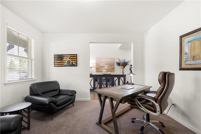 view of carpeted home office