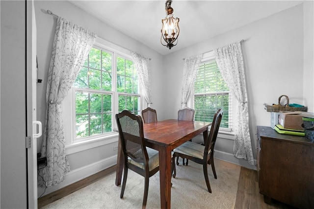 dining area with baseboards, wood finished floors, and a wealth of natural light