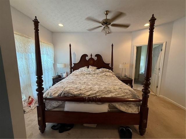 349 Bald Rock Rd, Oxford, GA 30054 - bedroom with light colored carpet, baseboards, ceiling fan, and recessed lighting