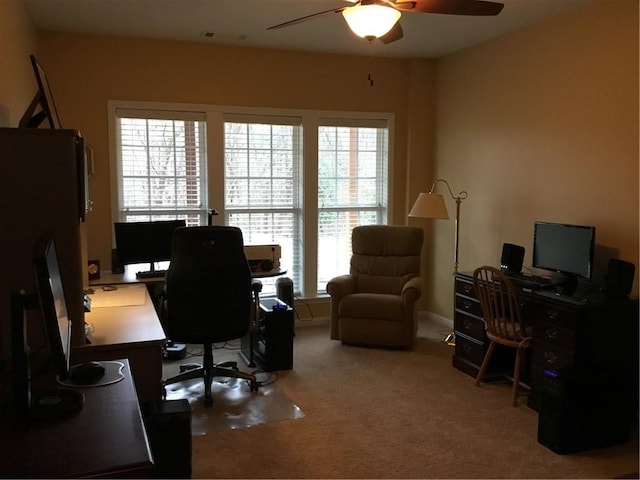 office featuring ceiling fan and carpet