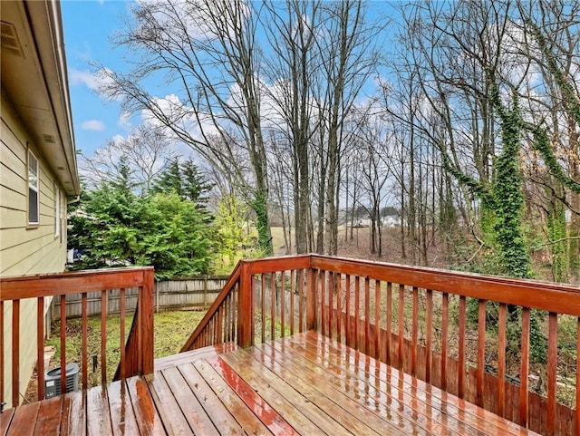 wooden terrace featuring fence