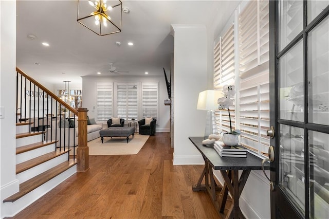 interior space featuring a notable chandelier and hardwood / wood-style floors