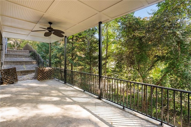 view of patio / terrace featuring ceiling fan and a balcony