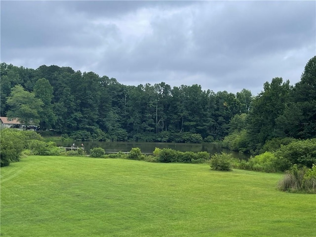 view of yard with a water view