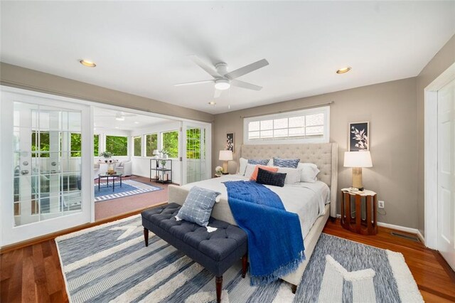 1928 Main St NW, Atlanta, GA 30318 - bedroom featuring access to outside, wood finished floors, recessed lighting, baseboards, and a ceiling fan
