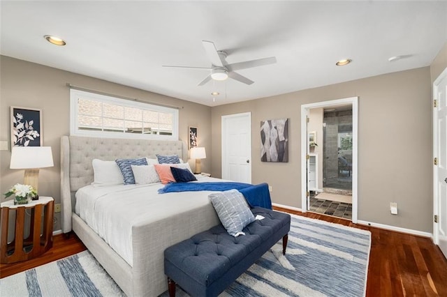 1928 Main St NW, Atlanta, GA 30318 - bedroom with wood finished floors, baseboards, recessed lighting, a ceiling fan, and ensuite bath