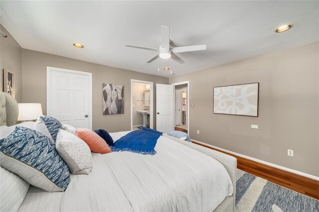 1928 Main St NW, Atlanta, GA 30318 - bedroom featuring wood finished floors, baseboards, recessed lighting, a ceiling fan, and ensuite bath
