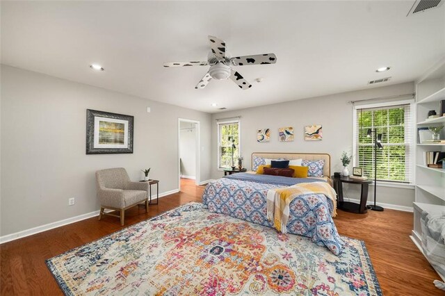 1928 Main St NW, Atlanta, GA 30318 - bedroom featuring baseboards, wood finished floors, recessed lighting, and ceiling fan