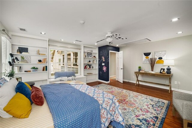 1928 Main St NW, Atlanta, GA 30318 - bedroom featuring attic access, wood finished floors, recessed lighting, baseboards, and a ceiling fan