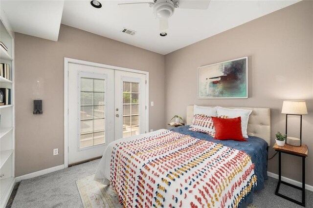 1928 Main St NW, Atlanta, GA 30318 - bedroom featuring carpet floors, french doors, baseboards, access to outside, and a ceiling fan