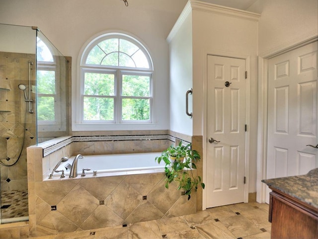5105 Tynewick Trce NE, Roswell, GA 30075 - bathroom featuring a shower stall, a garden tub, and vanity