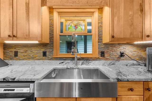 1731 Apple Pie Ridge Rd, Alto, GA 30510 - kitchen featuring a sink, decorative backsplash, and light stone countertops