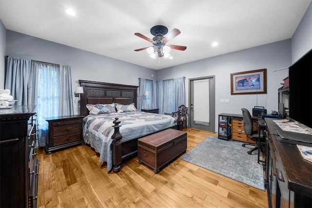 1731 Apple Pie Ridge Rd, Alto, GA 30510 - bedroom with a desk, light wood-type flooring, ceiling fan, and recessed lighting