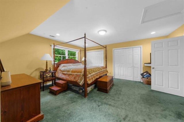1731 Apple Pie Ridge Rd, Alto, GA 30510 - bedroom featuring carpet flooring, attic access, two closets, lofted ceiling, and recessed lighting