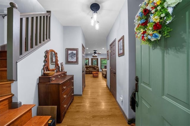 1731 Apple Pie Ridge Rd, Alto, GA 30510 - hallway with light wood finished floors, stairway, and recessed lighting