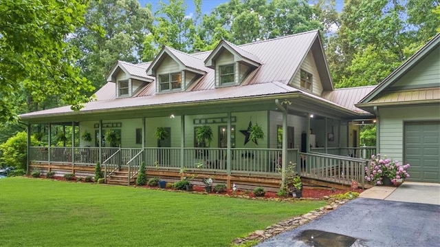 1731 Apple Pie Ridge Rd, Alto, GA 30510 - view of front of house featuring a porch, a front lawn, metal roof, and driveway