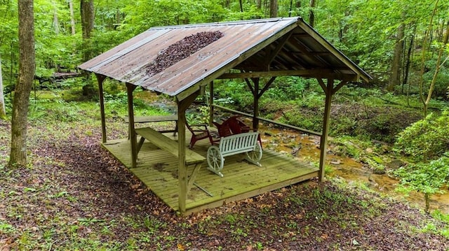 1731 Apple Pie Ridge Rd, Alto, GA 30510 - view of property's community with a gazebo, a wooden deck, and a wooded view