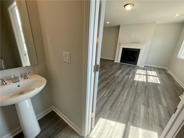 bathroom with sink and hardwood / wood-style floors