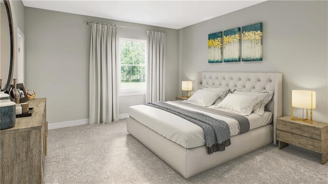 bedroom featuring light colored carpet