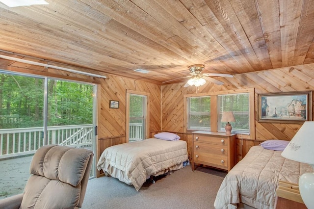 4937 Goddards Ford Rd, Gainesville, GA 30504 - carpeted bedroom with wooden ceiling, access to exterior, and wood walls