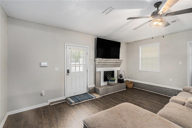 200 Robin Hood Ln, Hampton, GA 30228 - living room with wood finished floors, a ceiling fan, and a fireplace