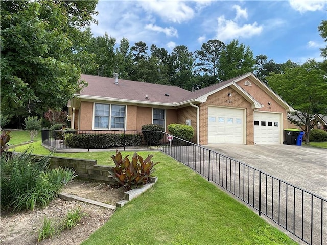 7123 Woodridge Ln, Union City, GA 30291 - ranch-style home featuring a garage, concrete driveway, brick siding, and stucco siding