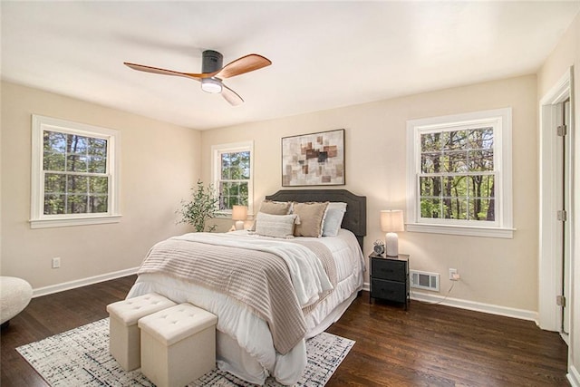 9640 Cedar Grove Rd, Fairburn, GA 30213 - bedroom featuring baseboards, dark wood-style flooring, and a ceiling fan