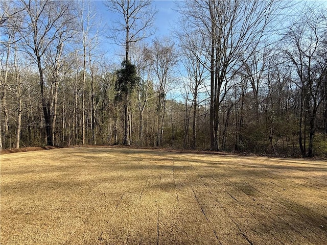 view of yard with a forest view