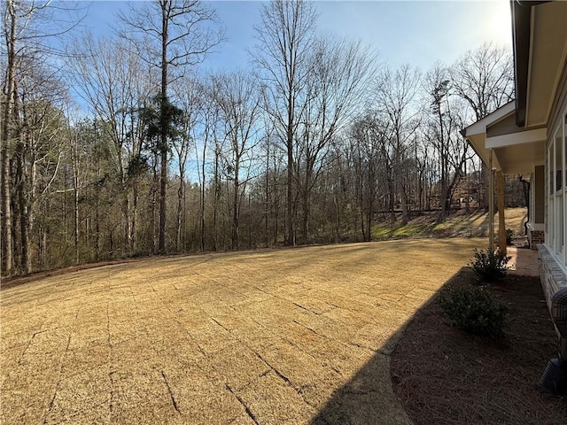 view of yard featuring a wooded view