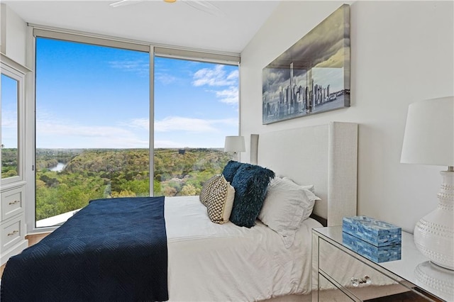 bedroom featuring expansive windows