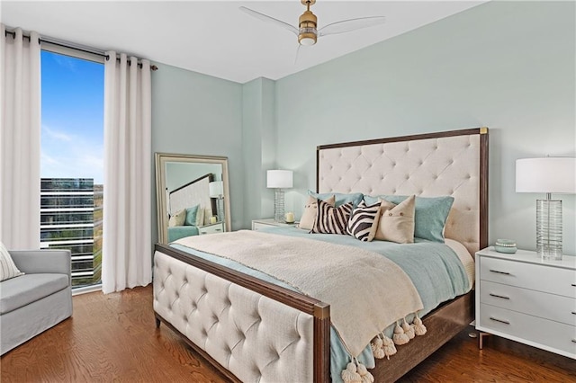 bedroom featuring ceiling fan and wood finished floors