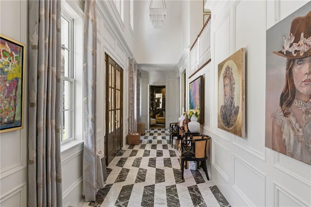 hallway with ornamental molding