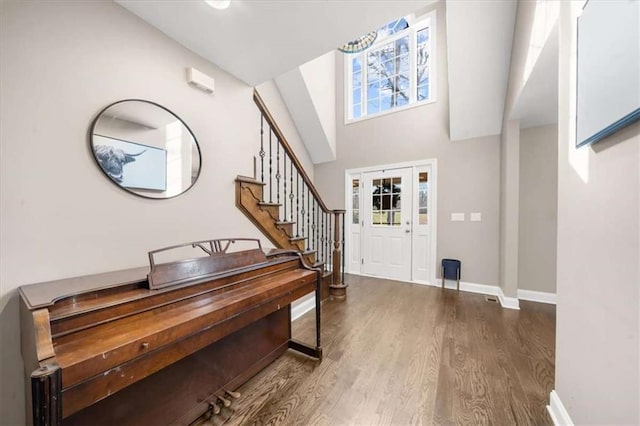 foyer with wood-type flooring and a healthy amount of sunlight