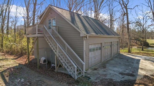 exterior space with a garage