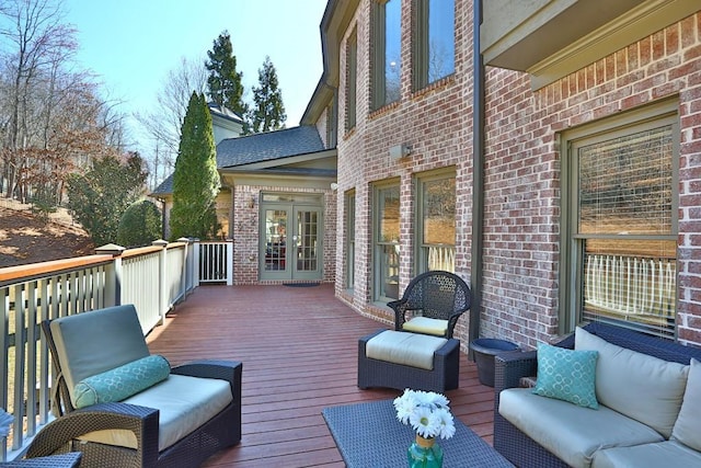 wooden terrace with french doors